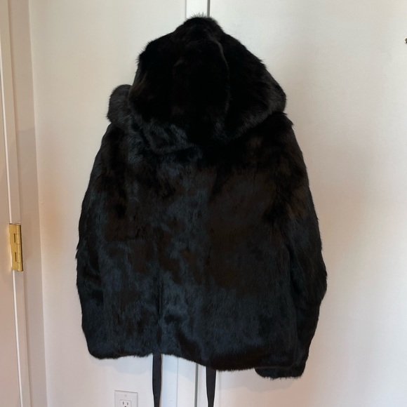 Sandro Size T2 Black Rabbit Hood Fur Coat - Picture 12 of 16